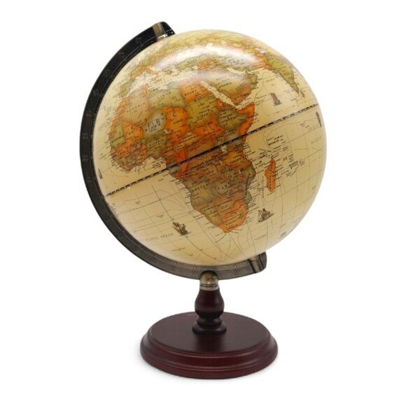 Annova 10" Antique Globe with Brass Metal Arch and Solid Wood Base World Map - Picture 3 of 15